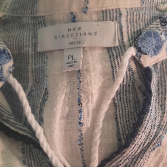 New directions embroidery floral striped boho cotton blend top blouse PL - Picture 8 of 8